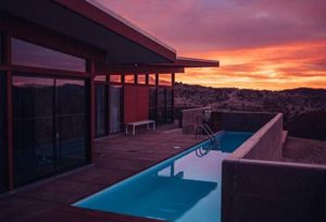 Luxury Nevada home with pool at sunset